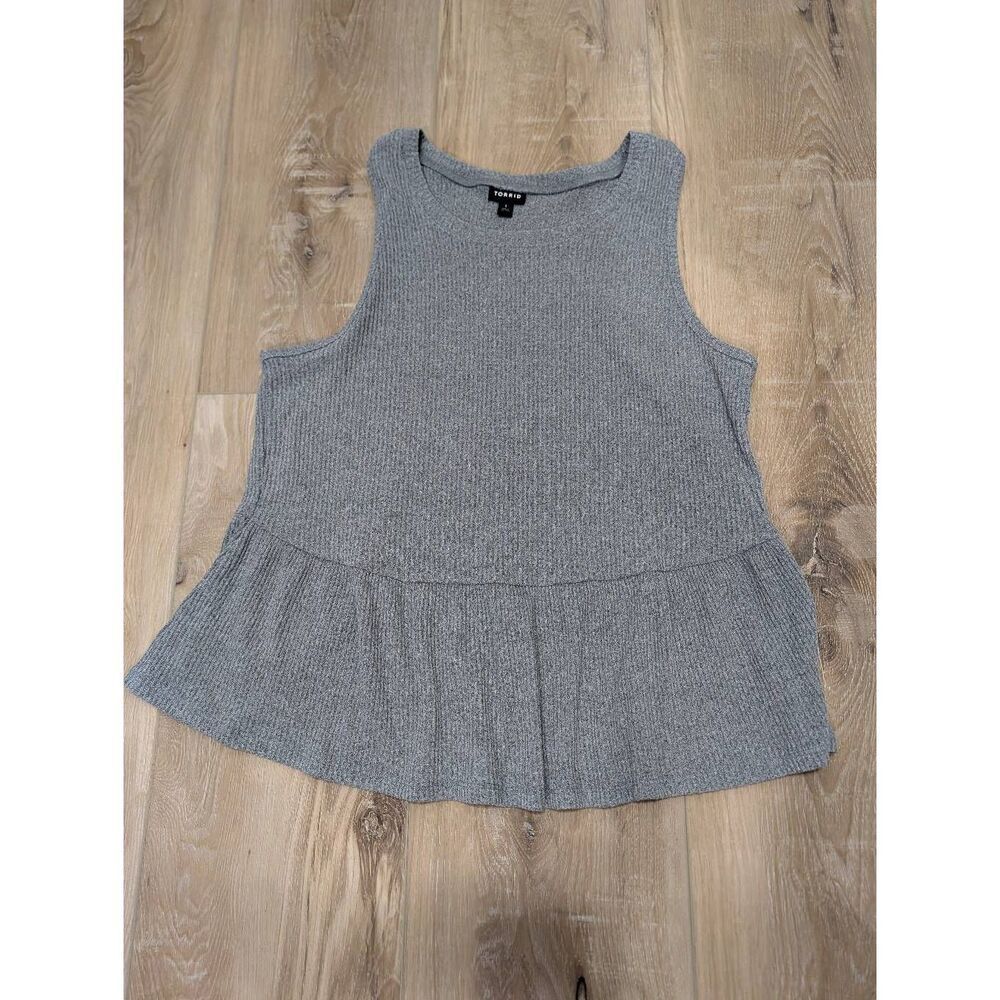 Torrid Ribbed Peplum Tank Top Gray Sleeveless Stretch Knit Womens Plus Size 1X